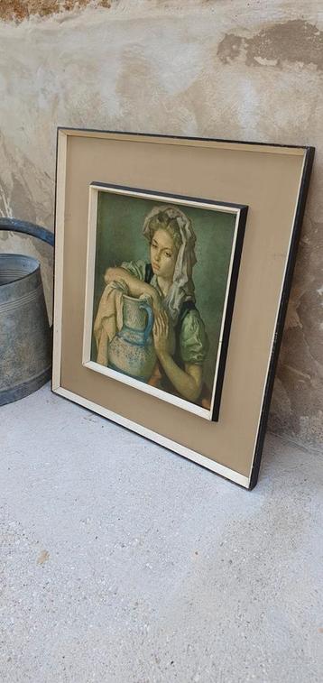 Franse vintage  lijst met afbeelding dame 57cm beschikbaar voor biedingen