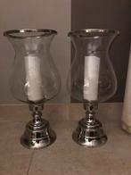 Mooie Windlichten, nikkelzilver en glazen stolp 2 stuks, Ophalen of Verzenden, Zo goed als nieuw