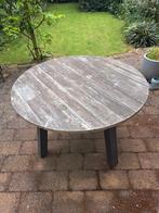 Houten tuintafel met metalen poten, Ophalen, Gebruikt, Rond, Hout