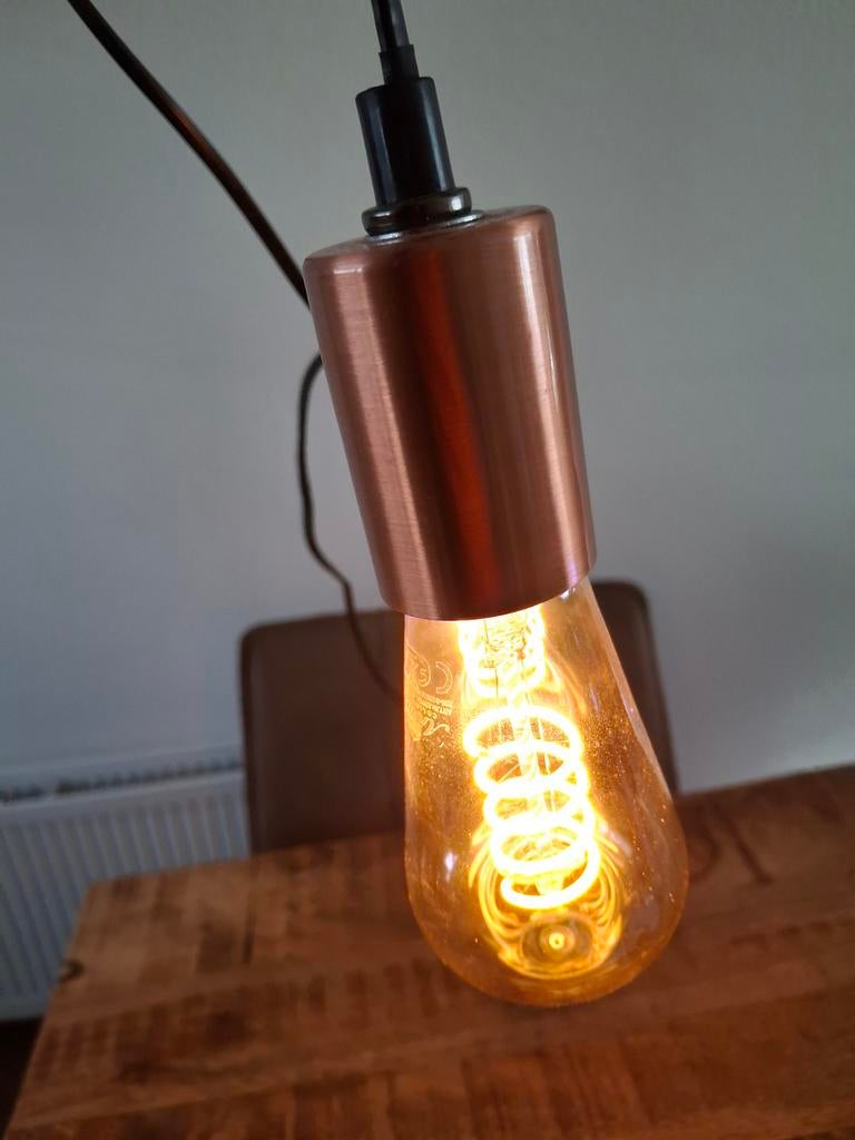 Koperkleurige fitting met snoer, schakelaar en E27 LED, Led-lamp, Minder dan 30 watt, Nieuw, Modern