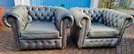 2 Engelse Chesterfield XL fauteuils antraciet leer + BEZORGD, Huis en Inrichting, Fauteuils, Gebruikt, ., Chesterfield, Ophalen of Verzenden