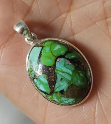 	 925 zilveren hanger met natuurlijke Groene Koper Turquoise beschikbaar voor biedingen