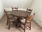 Donker Eiken Eettafel met 4 Stoffen Stoelen, Ophalen, Gebruikt, 4 tot 6 stoelen