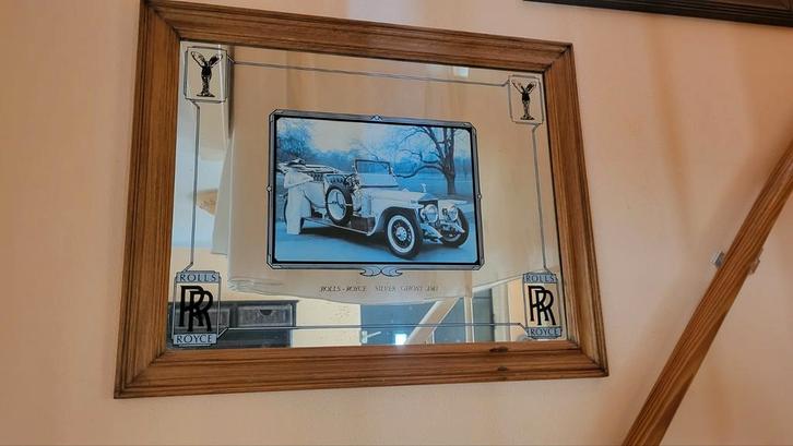 Vintage Rolls Royce Spiegel - Silver Ghost 1911, Antiek en Kunst, Antiek | Spiegels, 50 tot 100 cm, Minder dan 100 cm, Rechthoekig