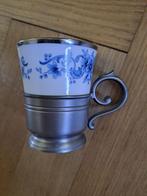 Kopje in tinnen houder vintage ^, Ophalen of Verzenden