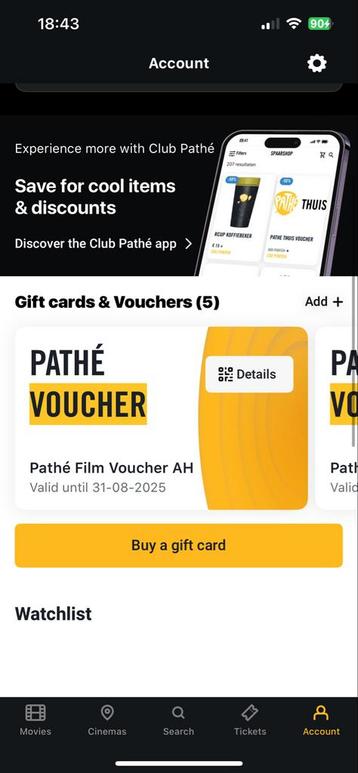Pathe Vouchers 5 stuks beschikbaar voor biedingen