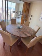 Ronde eikenhouten eettafel met 6 stoelen, Huis en Inrichting, Ophalen, Gebruikt, 100 tot 150 cm, 150 tot 200 cm