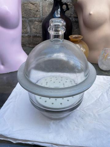 Leerdam Lab Droogpot Vacuüm Pot 3-delig Glas Antiek beschikbaar voor biedingen