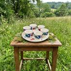 Boerenbont antiek Schaaltje met Eierdopjes en zoutvaatje, Ophalen of Verzenden