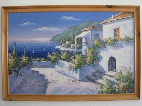 Handgeschilderd schilderij met houten lijst, Antiek en Kunst, Kunst | Schilderijen | Klassiek, Ophalen