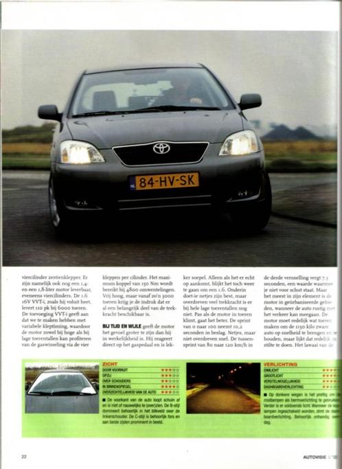 Autovisie test Toyota Corolla 1.6 16V VVT-i 2002, Boeken, Auto's | Folders en Tijdschriften, Gelezen, Toyota, Ophalen of Verzenden