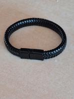 Zwarte kunstleren armband 21 cm, Sieraden, Tassen en Uiterlijk, Armbanden, Verzenden, Nieuw, Zwart