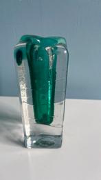 Vintage Schott Zwiesel Solifleur blokvaasje smaragd groen., Ophalen of Verzenden