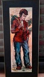 Tegeltableau man retro  57,5cm l x 26cm b vintage, Verzamelen, Ophalen, Huis en Inrichting