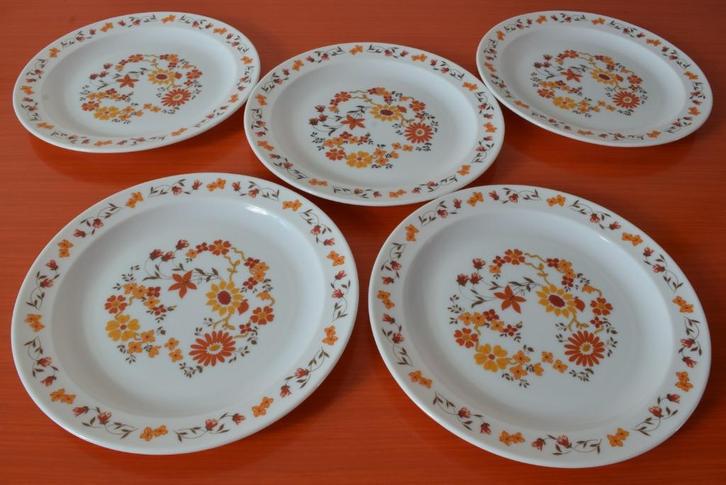 Set van 5 grote retro vintage Arcopal borden - Zonnebloem, Huis en Inrichting, Keuken | Servies, Zo goed als nieuw, Bord(en), Overige stijlen