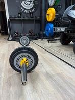 Barbell/halter stang met 60 kg Technogym schijven én collars, Gebruikt, Ophalen of Verzenden, X, X