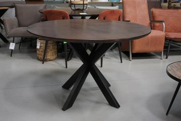 Mooie ronde eettafel metaal mangohout donkerbruin Ø130 beschikbaar voor biedingen