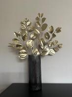 Ribbel vaas rookglas smokey grey grijs incl kunsttakken goud, Huis en Inrichting, Woonaccessoires | Vazen, Overige kleuren, Ophalen of Verzenden