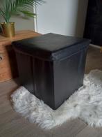 Inklapbare poef / Hocker/  Kruk / bak zwart leer, Ophalen of Verzenden, Vierkant