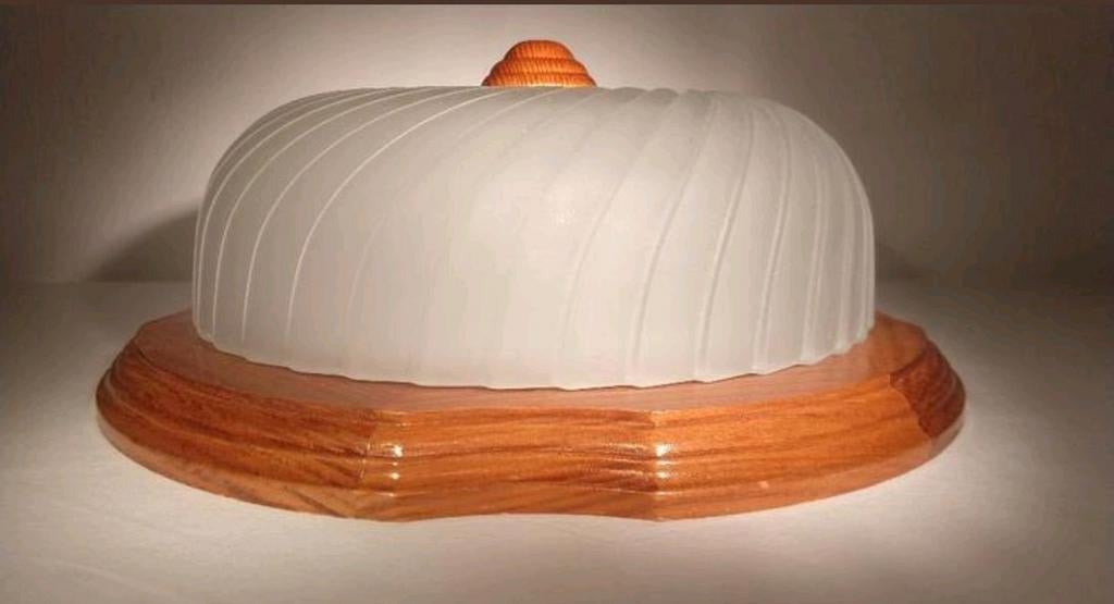 Italiaanse vintage plafondlamp jaren '70 - Ijsglas & Hout, Ophalen of Verzenden