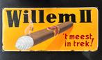 Emaille bord Willem 2 sigaren langcat reclamebord, Ophalen, Gebruikt, Reclamebord