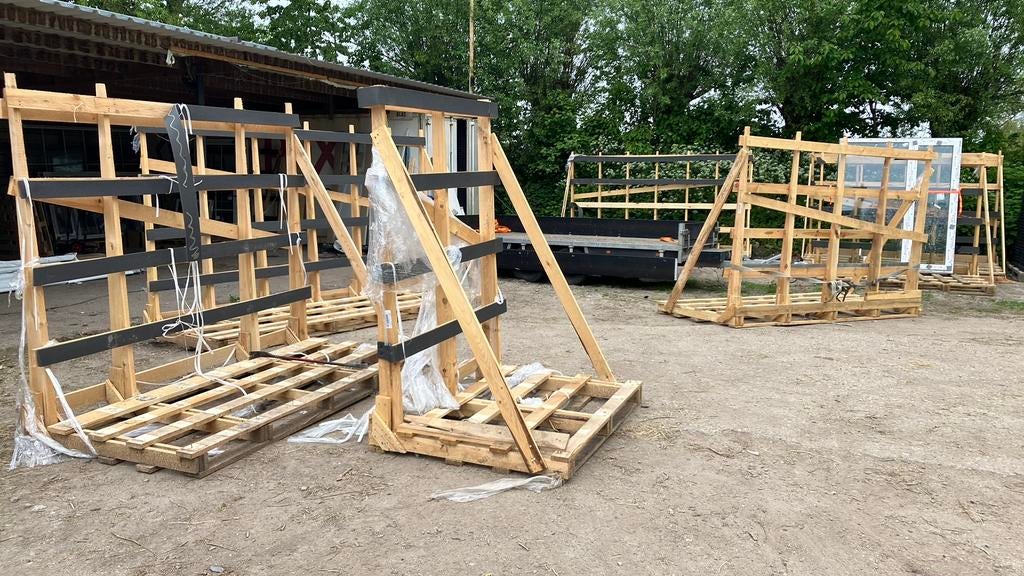 Houten glasbok pallets, zeer stevig. Verschillende maten, Minder dan 3 m³, Ophalen