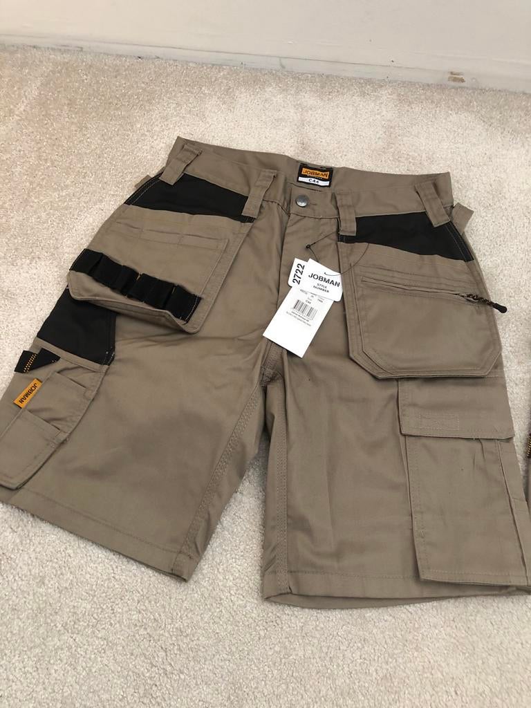 Jobman korte werkbroek, maat 44, 2 stuks, nieuw, Kleding | Heren, Broeken en Pantalons, Nieuw, Maat 46 (S) of kleiner, Beige, Ophalen of Verzenden