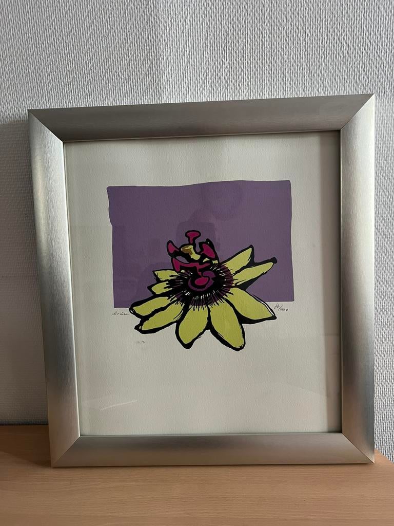 Zeefdruk nr. 80/200 Lotusbloem Passiebloem Gesigneerd Erwin, Antiek en Kunst, Ophalen of Verzenden
