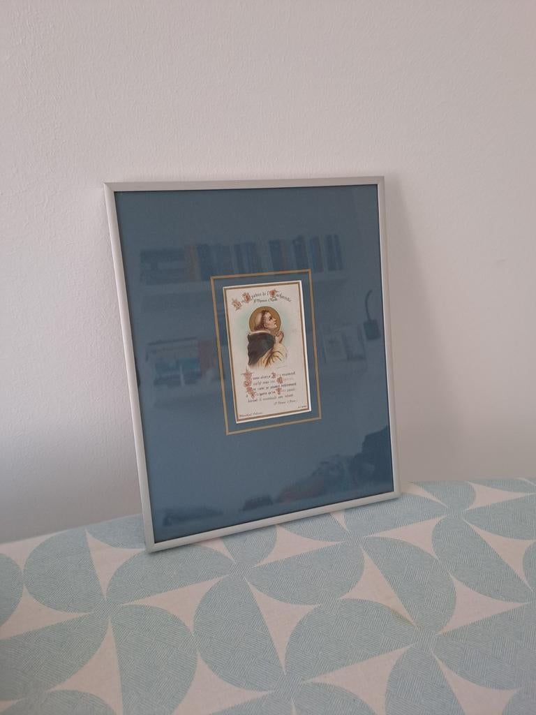Devotieprentje Thomas van Aquino in aluminium lijst, Ophalen of Verzenden