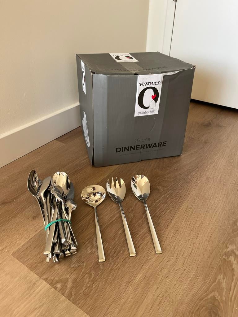 Vt wonen servies set met Amefa bestek en Leonardo lepels, Ophalen, Gebruikt, Keramiek, Effen