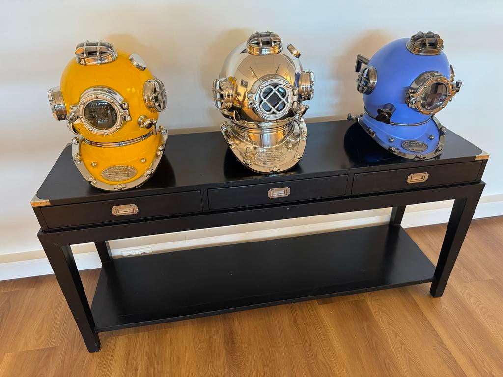 Vintage Duikhelm - Mat Blauw, Geel of Chroom - Decoratie, Gebruikt, NVT, NVT, Ophalen