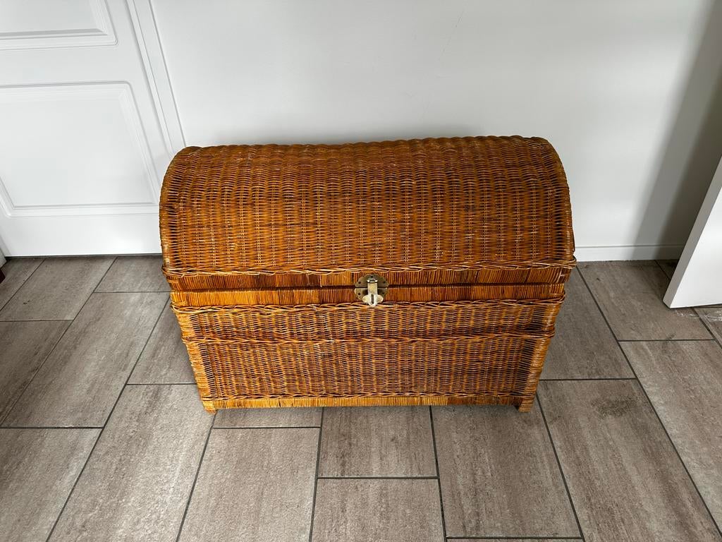 Vintage rotan koffer/opbergkist met messing sluiting, Huis en Inrichting, Woonaccessoires | Kisten, Ophalen, Overige materialen