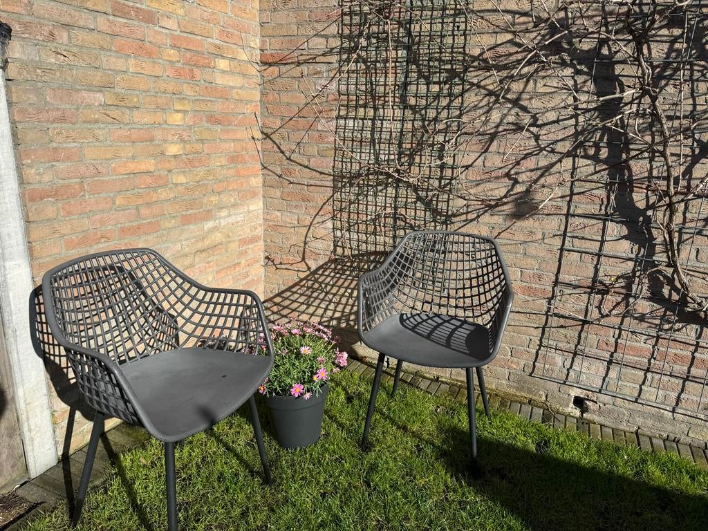 Zwarte Kwantum Webbing tuinstoelen (2 stuks), Tuin en Terras, Tuinstoelen, Ophalen of Verzenden, Gebruikt, Kunststof
