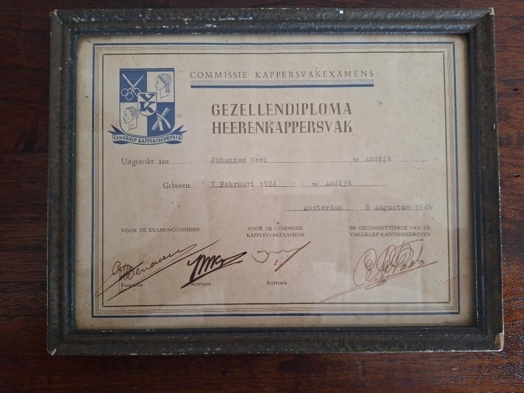 Diploma kappervak Andijk in lijst., Antiek en Kunst, Curiosa en Brocante, Ophalen of Verzenden