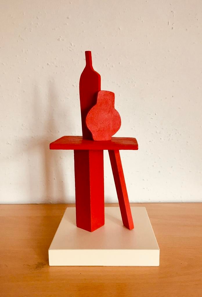 Houtsculptuur “Stilleven op rode tafel”, Ophalen of Verzenden