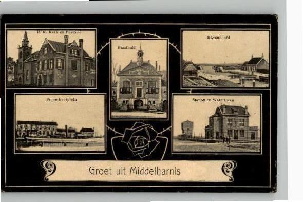Middelharnis  5 afb waarbij station Stoomtram+watertoren, Verzenden, Voor 1920, Ongelopen, Zuid-Holland