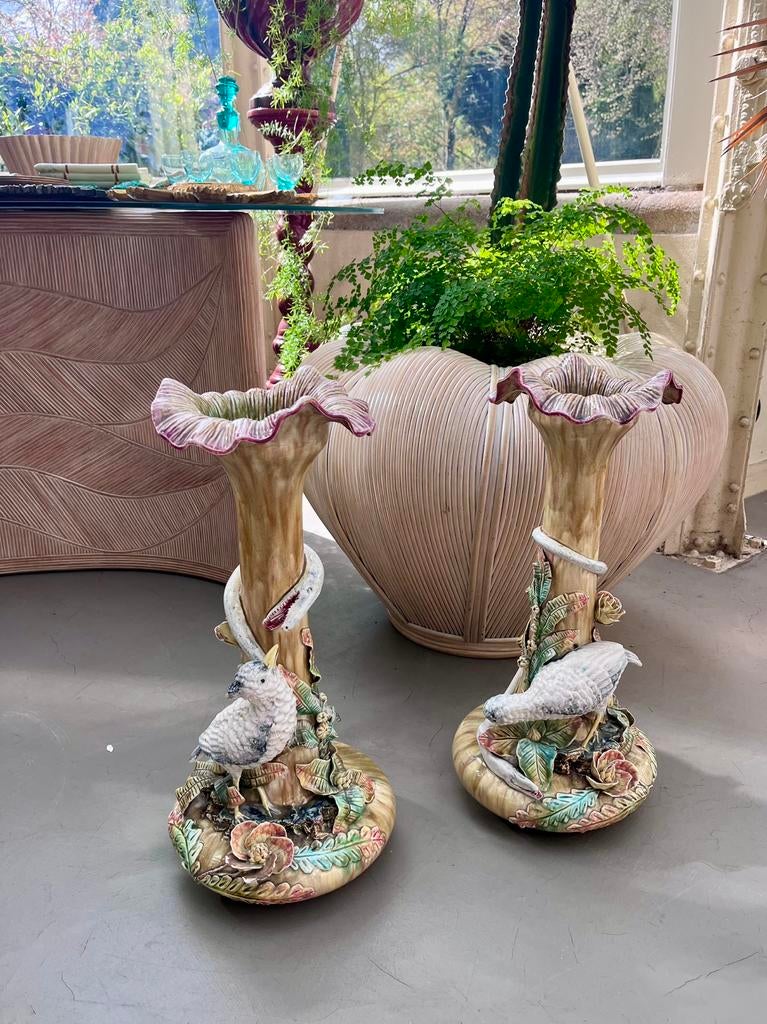 2 Art Nouveau Majolica vazen Vintage Antiek, Ophalen