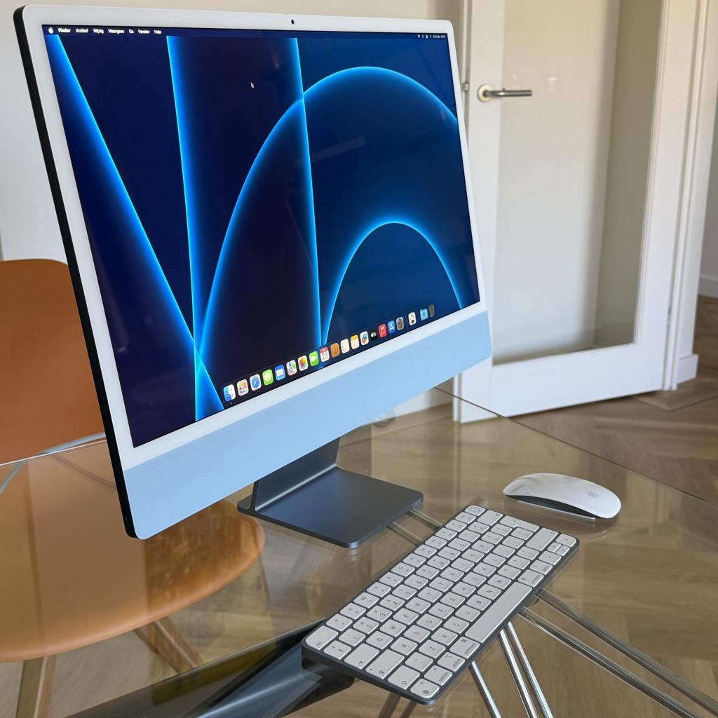 Apple iMac 2021 M1 512GB blauw 8GB RAM/ Touch ID + garantie, Computers en Software, Apple Desktops, Apple, Zo goed als nieuw, Support@apple.com