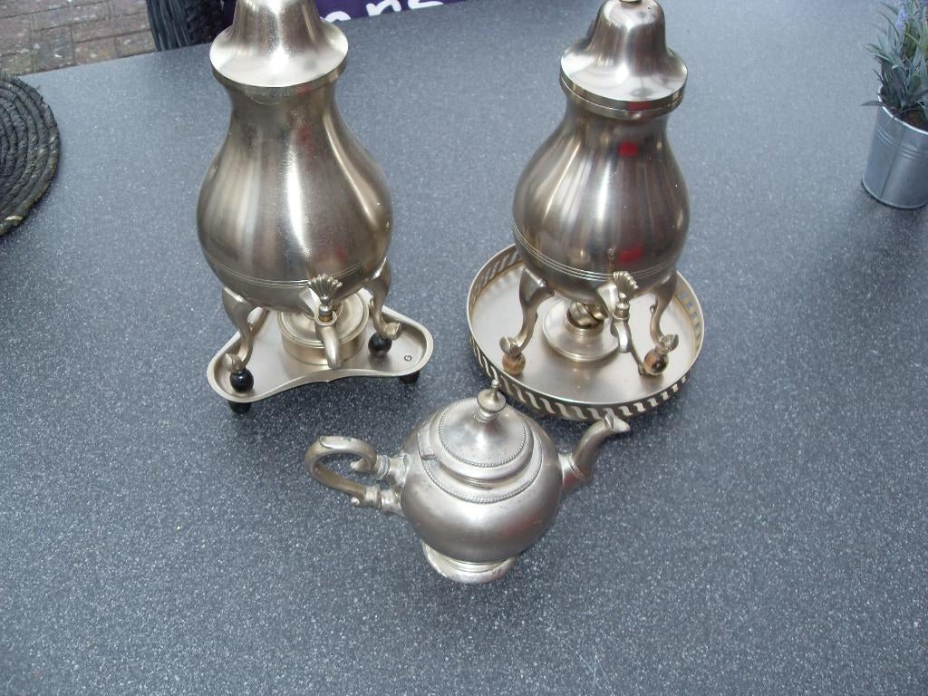 tinnen set 2 x kraantjespot 1 theepot, Antiek en Kunst, Ophalen of Verzenden