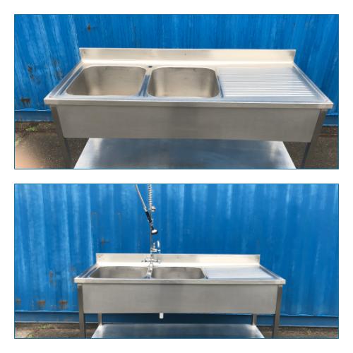 RVS dubbele spoelbak unit + optie douchekraan los element, Huis en Inrichting, Keuken | Keukenelementen, Zo goed als nieuw, Minder dan 100 cm