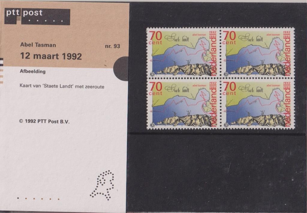 Nederland 1992 093 Postzegelmapje Abel Tasman, Verzenden, Postfris, Overige thema's