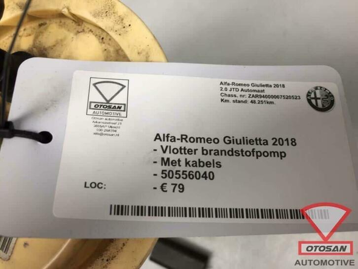 alfa romeo giulietta 2018 brandstofpomp vlotter 50556040, Gebruikt, Dpofca@stellantis.com, Stellantis Europe S.p.A., Ophalen of Verzenden