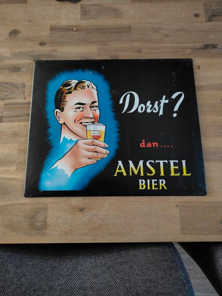 Vintage Amstel Bier Reclamebord - Dorst?, Ophalen of Verzenden, Gebruikt, Reclamebord, Plaat of Schild, Amstel