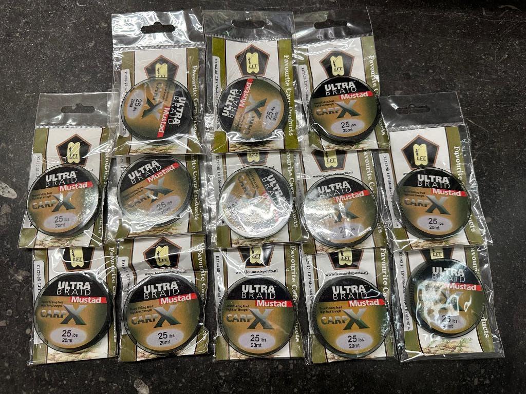 13x Mustad carp X sinking braid 25lbs 20m, Nieuw, Mustad, Ophalen of Verzenden, Vislijn
