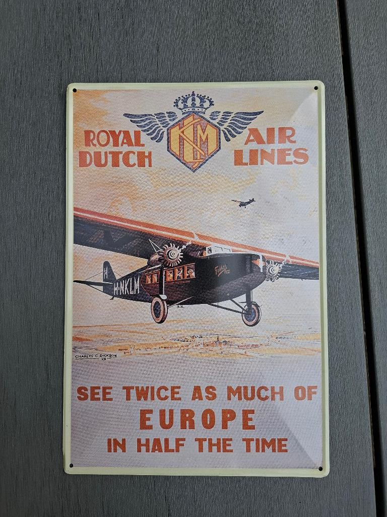 Nostalgisch reclamebord KLM, Verzamelen, Ophalen of Verzenden, Gebruikt, Reclamebord
