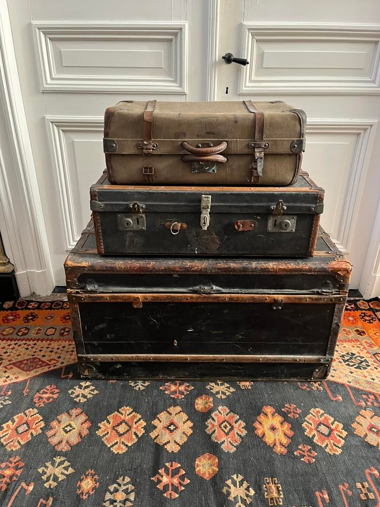 ANTIEKE KIST KOFFER HUTKOFFER 3 STUKS ZEER MOOI, Huis en Inrichting, Woonaccessoires | Kisten, Ophalen, Minder dan 50 cm, Gebruikt