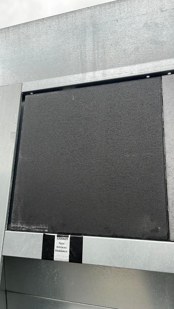 Betontegel Antraciet terrastegels 60x60x4 gecoat met facet, Nieuw, Ophalen of Verzenden, 10 m² of meer, Beton