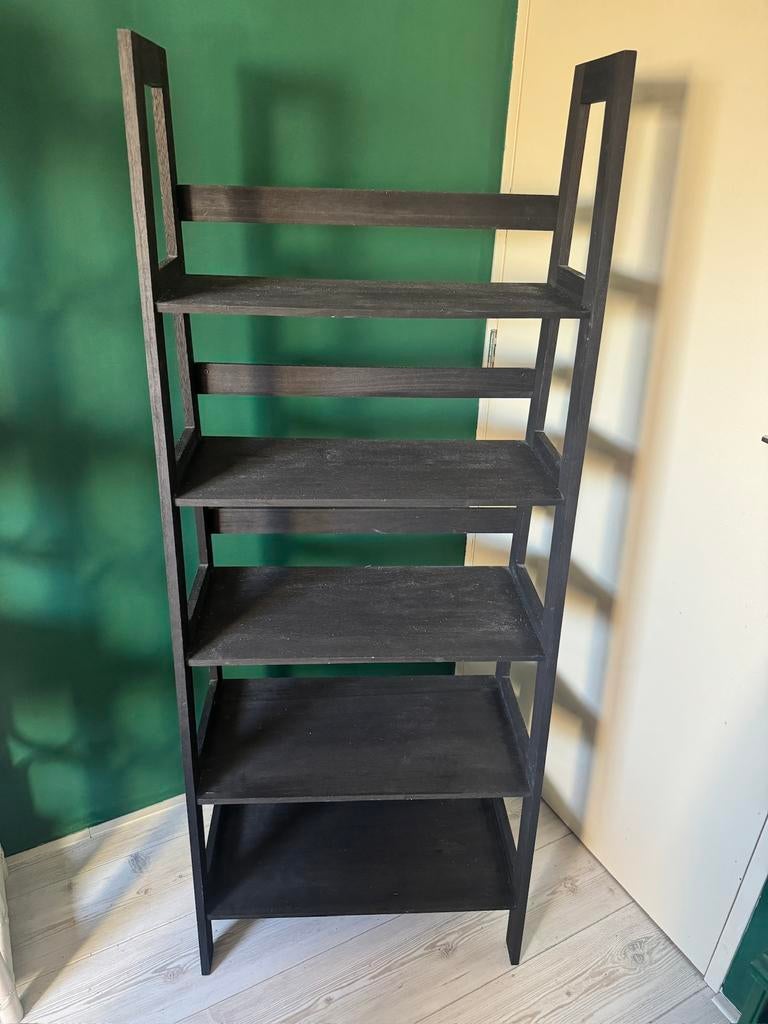Zwart mango houten wandrek stellingkast, Ophalen, Met plank(en), Kwantum, Kwantum