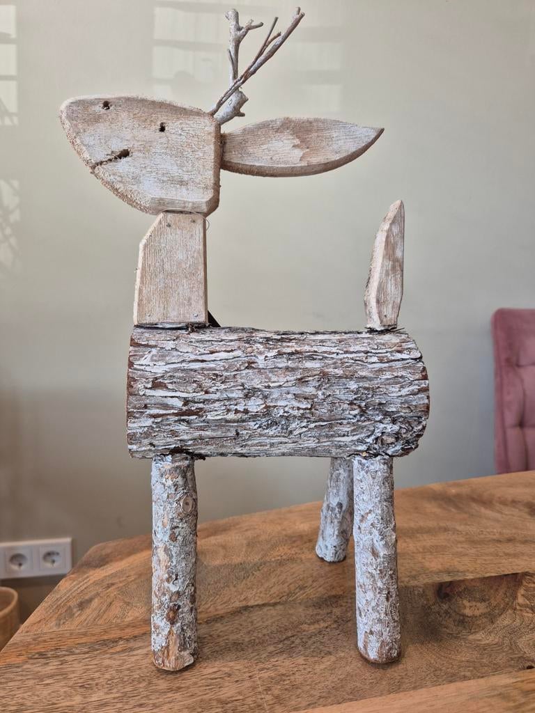 Uniek houten beeldje van een hert - handgemaakt, Verzamelen, Beelden en Beeldjes, Ophalen of Verzenden, Nieuw, Dier