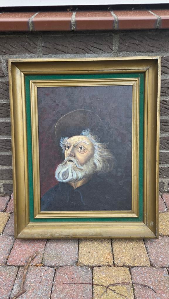Karakteristiek Portret Oude Man – Olieverf op Canvas – Midde, Ophalen of Verzenden